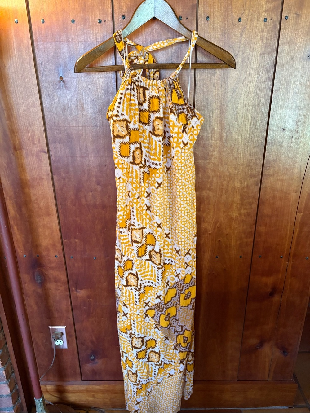 Yellow Patterned Halter Maxi Dress